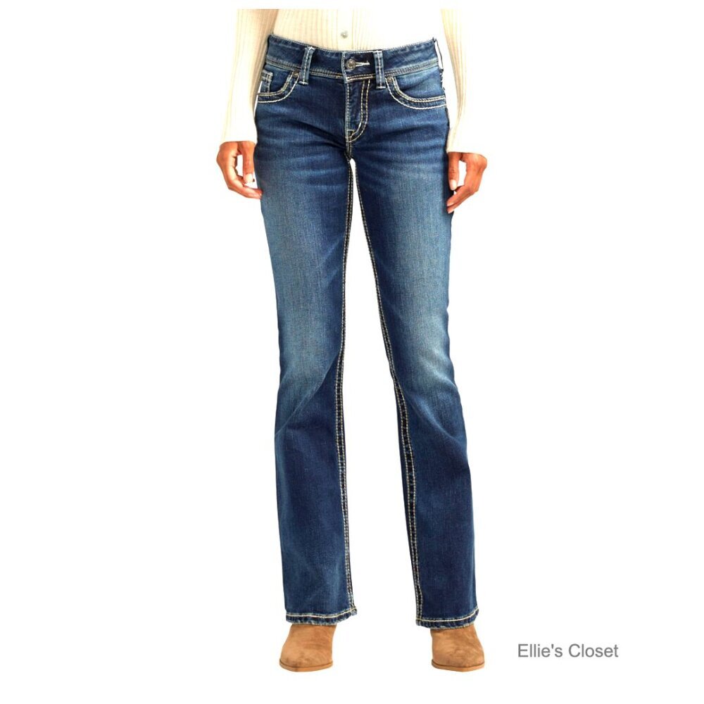 Mid Rise Curvy Fit Bootcut Jeans with Cotton Blend Fabric